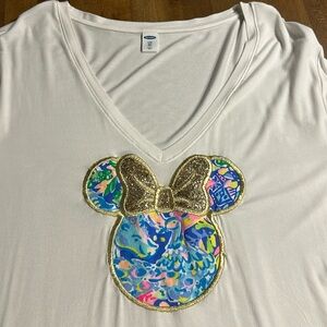 DISNEY BY OLD NAVY Top Size XXL /Tall Super soft Comfy. V-neck Glittery Minnie!